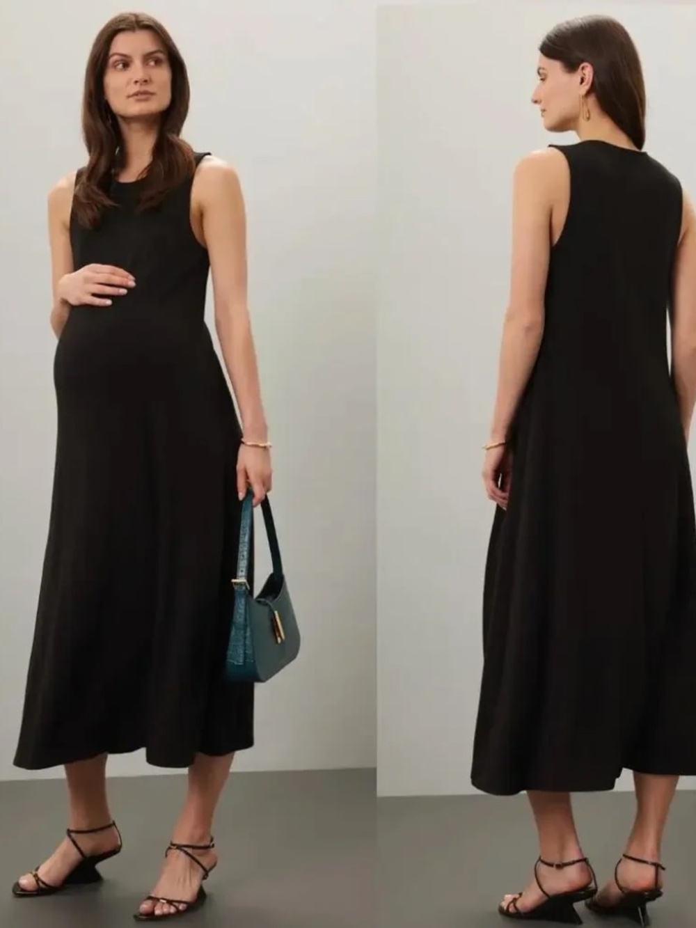 NWT HATCH Black Jamie Maternity Sleeveless Midi Dress - Size 0